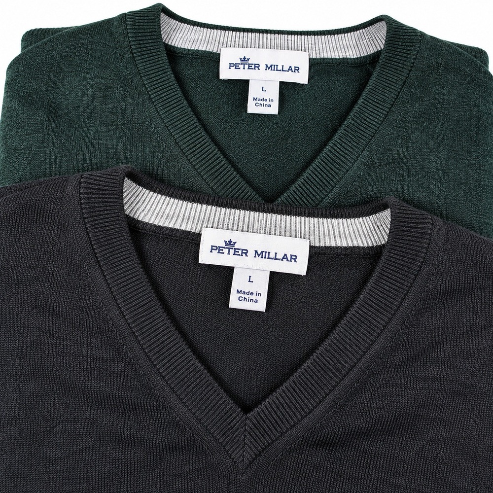 2 Pack Peter Millar V-Neck Mens L Green Merino Wool ME0S02 L/S Pullover Sweater